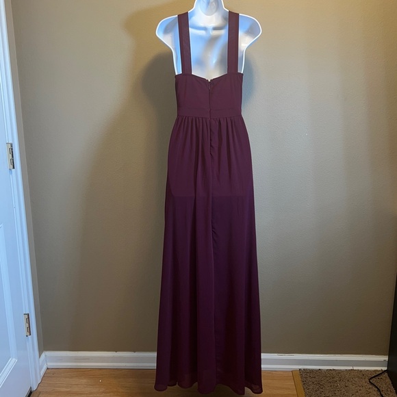 Lulus Women’s Air of Romance Deep Wine Burgundy Maxi Halter Chiffon Dress SZ M - Picture 5 of 13